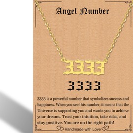 RWQIAN Angel Number Gold 3333 Necklace For Women,Dainty Gold Plated Number 3333 Pendant Choker Chain Numerology Jewelry Necklace Gifts for Women Girls