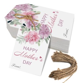 50PCS Happy Mother’s Day Gift Tags, Mothers Day Tags with String for Mom, Grandma and Teacher (Purple Flower Design)