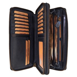 Leather Travel Wallet Document Bag Travel Wallet Made of Naturally Tanned High-Quality Cowhide Leather Organiser XXL Folder Purse Purse, Blue (1), Vintage