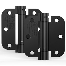 Treasem Self Closing Door Hinges, Auto Closing Spring Hinges with Adjustable Tension, 3.5 x 3.5 Inch, 5/8'' Radius Corners, for Home Interior, Exterior Doors and Commercial Use, Gloss Black, 2 Pack