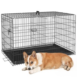 Dog Crates for Small Dogs 30"/24" Folding Mental Wire Crates Dog Kennels Outdoor and Indoor with Double-Door, Removable Tray puppy playpen - Color: 30 inch-Black