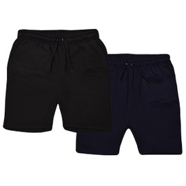 GW CLASSY OUTFIT 2 Pack Boys Fleece Shorts Kids Summer Loungewear Boys Running Shorts with Pockets 5-13 Years (Plain Black/Navy, 13-14 Years)