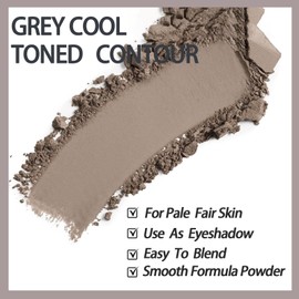 Okerker Cool Toned Contour Palette with Mirror, Taupe Grey Contour Powder for Pale Light Cool Toned Skin, Nose Contouring Bronzer Powder with Nose Face Contour Brush