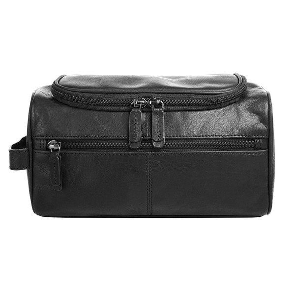X-Zone Genuine Leather Toiletry Bag for Men and Women - 020104, black