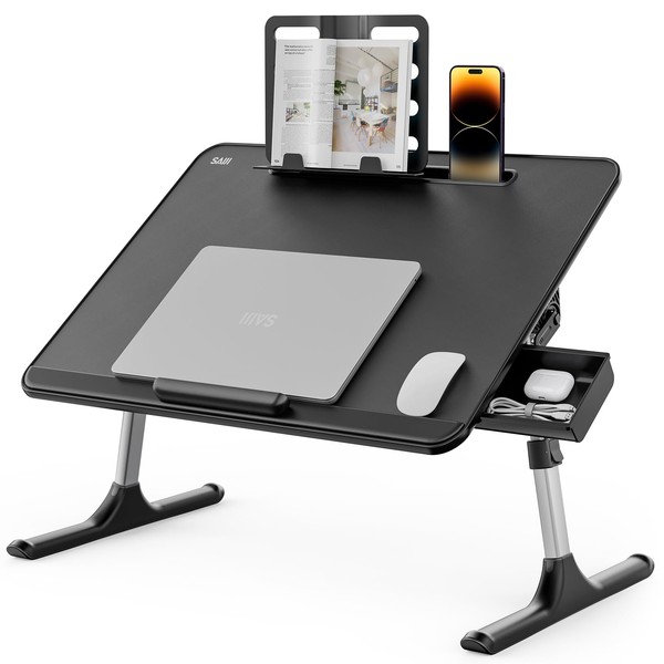 SAIJI Laptop Desk for Bed, Laptop Stand Laptop Table with Book Stand, Height Adjustments Bed Desk for Reading Writing Drawing (Black)