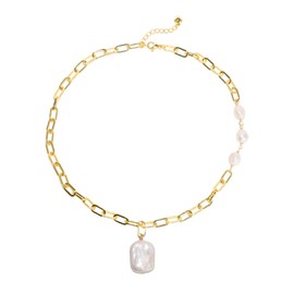 IDOKAWA 18 Inches 15 * 19MM & 8-9MM Baroque Freshwater Pearl Pendant Necklace for Women - Square