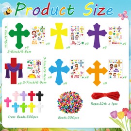 24 Sets Religious Cross Necklace Craft Kit，DIY Easter Crafts with Paper Crosses and Beads Christian Bible Sunday School Activity Church Party Favors VBS Gift and Classroom Prizes