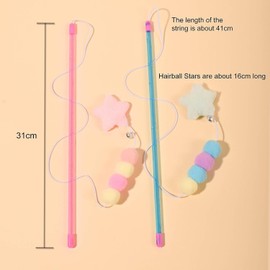 BWESOO Pink Cat Stick Toy Elastic Rope Plush Ball Star Pendant Bite-Resistant Comfortable Grip Relieve Boredom Handmade Kitten Teaser Wand Cat Mice and Animals Toys