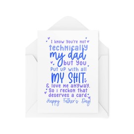 Funny Father's Day Cards - Not Technically My Dad - Thank you Step Dad - Bonus Dad - Like a Dad - Mum Dad Partner - CBH1628