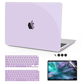 B BELK Compatible with MacBook Air 13 inch Case 2022 2021 2020 2019 2018 M1 A2337 A2179 A1932, Plastic Laptop Hard Shell Case + Keyboard Cover + Screen Protector for Mac Air 13 with Touch ID, Purple