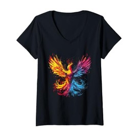 Womens Phoenix Reborn Phoenix Rising Fire Phoenix Bird Rejuvenation V-Neck T-Shirt