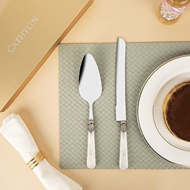 Juego de cuchillos y servir para tartas de boda, diseño de estilo italiano, juego de servidores de cuchillos para pastel de perlas, vajilla clásico, juego de cortador de pasteles, juego de