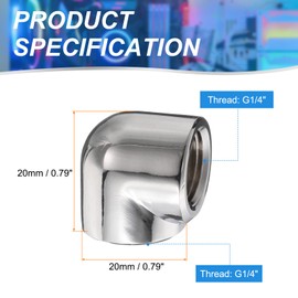 sourcing map 2pcs 90 Degree Elbow Water Cooling Adapter G1/4" Thread Female to Female Compression Connector Fitting Copper Extender Fitting for Computer PC Water Cooling System, Silver
