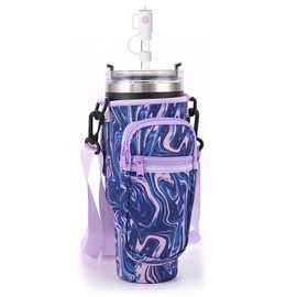 Utapossin Tragetasche für Cup 40oz, Cup Accessories, Cup Zubehör Tasche Schicke Trinkflasche Halter mit Riemen & Handy-Tasche und 1 Stück Cup Strohhalm Abdeckung (violett)