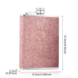 Tongdejing 8 Oz Hip Flask,Stainless Steel Hip Flasks with Glitter Portable Flask Pocket Alcohol Flask Leakproof Drink Pot for Climbing Camping Barbecue Bar Party Drinker Climbing(Pink)