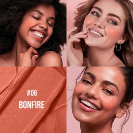 Multi-Use Waterproof Makeup Cream Blush Stick with Brush, Unidollss 3-in-1 Buildable Blush Stick for Cheeks, Eyes, and Lips, All day wear, Easy Application (06 BONFIRE)