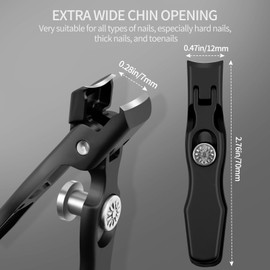 1PCS Ultra Sharp Stainless Steel Nail Clippers with Catcher, Strong Toenail Cutters for Thick Nails, Perfect for Thick Nails, Wide Jaw and Large Opening Nail Clippers for Adults, Men, and Women(Black)