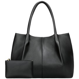 KKXIU Tote Bag for Women Vegan Leather Shoulder Purse Large Capacity Travel Bag (Black)