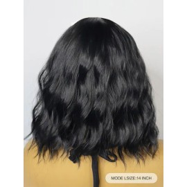 Peluca Ondulada Negra Corta Natural De 14 Pulgadas &wyh