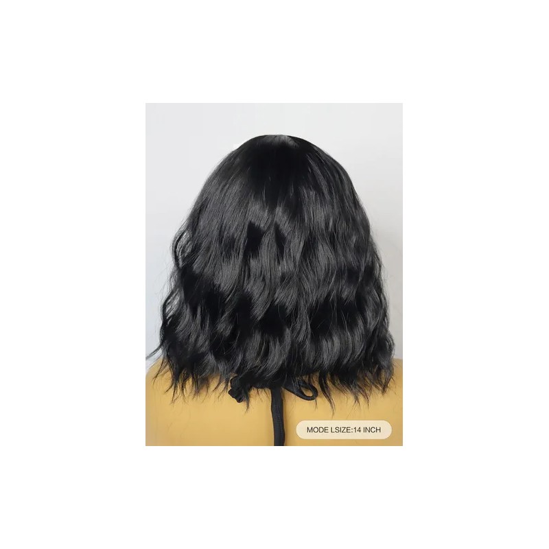Peluca Ondulada Negra Corta Natural De 14 Pulgadas &wyh