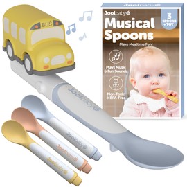 Jool Baby Musical Baby Spoons, 3 Spoons + School Bus with Fun Sounds - Multi-Stage Spoon for Infant Feeding & Training Babies 6+ Months to Self-Feed