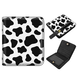 Simikol Womens Small RFID Blocking Wallet Compact Bifold Pocket Cute Credit Card Holder Leather Coin Slot Ladies Mini Purse with ID Window, Cow, Cow, Minimalist