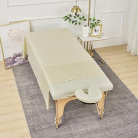 Tenger Home Set of 3 Fitted Sheet Headrest Cover Microfibre Cover Set for Massage Tables (Beige)