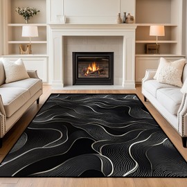 5x7 Area Rug Black White Modern Rug for Living Room Indoor Machine Washable Abstract Rugs for Bedroom Ultra Soft Dining Room Large Carpet Non-Slip Non-Shedding Throw Rug for Home Office Kids Playroom