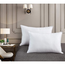 Luxurious King Size SOFT Goose Down Fiber Pillow Down, 100% Egyptian Cotton Cover, 40 oz. Fill Weight, White Solid