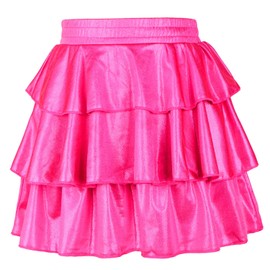 iLover Girls Ruffle Sparkle Skirt Shiny Dance Tutu Skirts 11-12 Years Rose Red