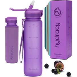 Hydracy Water Bottle with Straw and Time Marking, 1 Litre Water Bottle, BPA-Free Drinking Bottle, Leak-Proof Sports Bottle, Condensation-Free for Sports and Outdoor Use