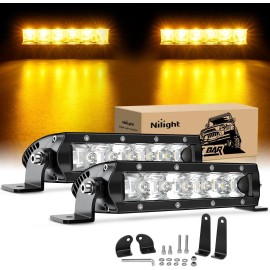 Nilight 7 Inch Amber Single Row Led Light Bar Super Slim 2PCS 30W LED Lights