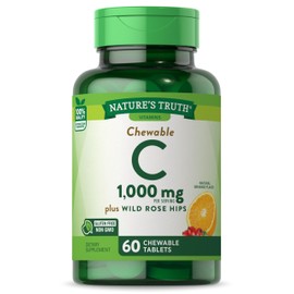 Chewable Vitamin C with Rose Hips | 500 mg | 60 Tablets | Vegetarian, Non-GMO & Gluten Free Supplement | by Nature's Truth
