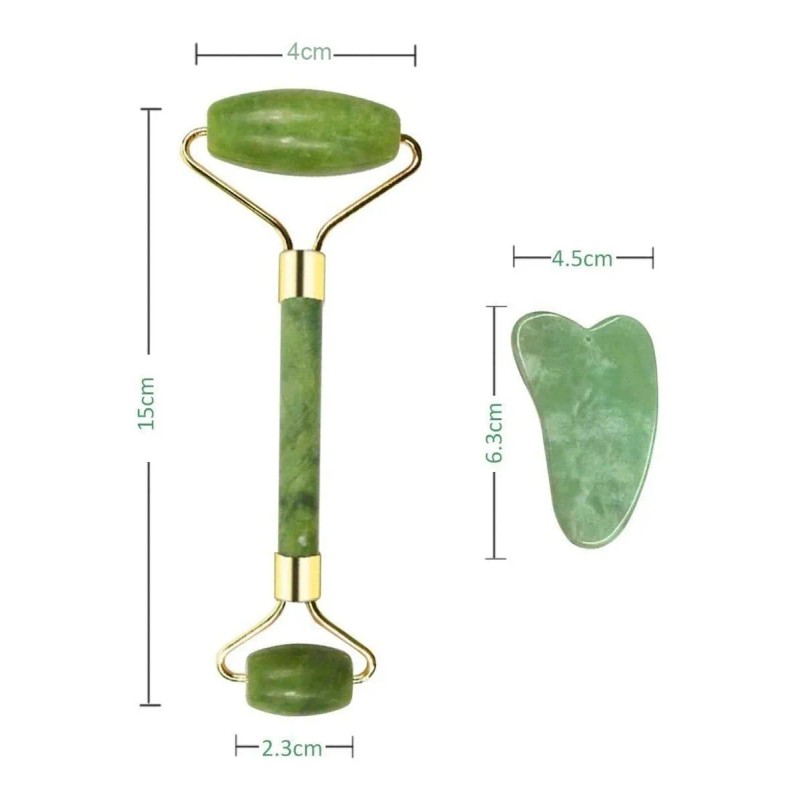 Kit Rodillo Y Gua Sha De Jade +cepillo Facial +antifaz