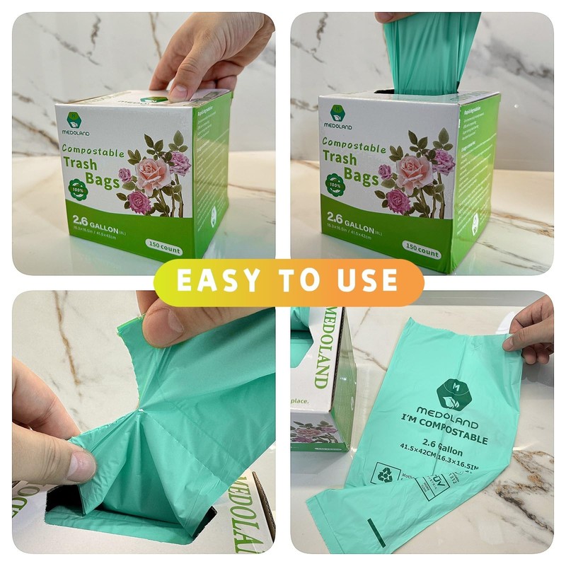 BPI Certified Compostable Trash Bags 2.6 Gallon (150Count) - 2X