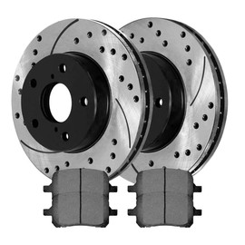 AutoShack Front Drilled Slotted Brake Kit Rotors Black and Ceramic Pads Pair of 2 Driver and Passenger Side Replacement for Lexus ES300 Toyota Camry Solara 1998-2004 Avalon 3.0L FWD SCDPR4105241052707