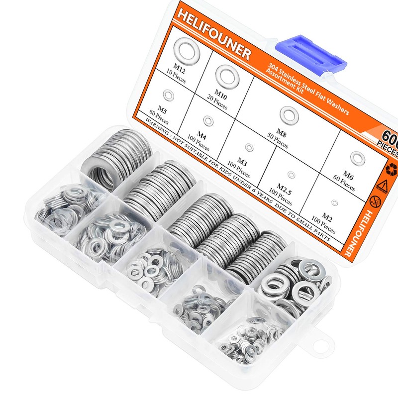 HELIFOUNER 600 Pieces 9 Sizes 304 Stainless Steel Flat Washers