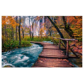 Spectacular Waterfalls Plitvice National Park Wooden Puzzles for Adults 1000 Piece Jigsaw Puzzles Popular touristic Wooden Bridge Puzzle 30"x 20"
