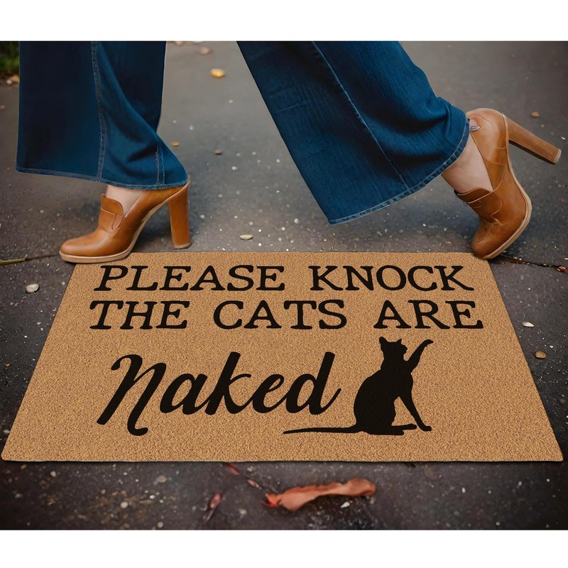 Welcome Door Mat Please Knock the Cats are Naked Cat