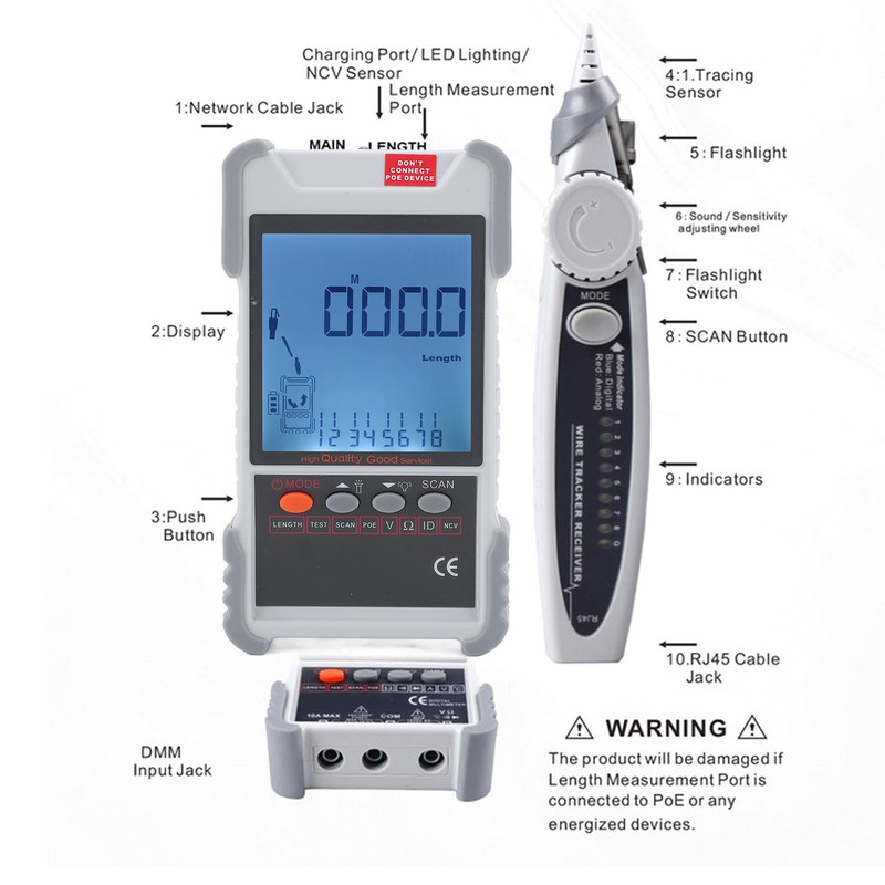 LCD Network Tester Multifunctional ABS Housing Line Finder with Multimeter