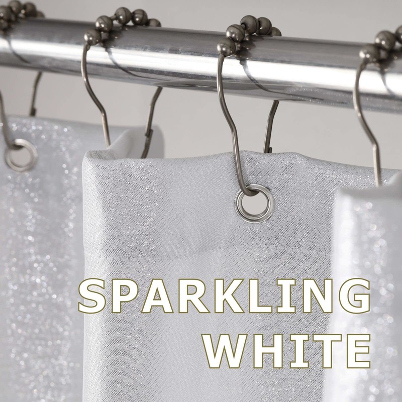 Popkozzi Silver White Glitter Shower Curtain: Sparkle Bling Shiny Washable