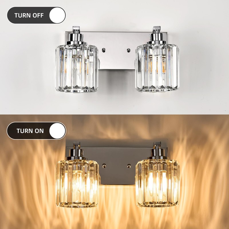 Haolaike 2 Lights Crystal Bathroom Vanity Light Modern Chrome Bathroom