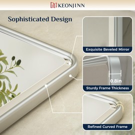 Keonjinn Satin Nickel Pivot Mirror Bathroom, 20"x24" Tilt Mirror Bathroom for Over Sink, Silver Rounded Corner Beveled Bathroom Mirror, Modern Metal Framed Vanity Mirrors (Horizontal/Vertical)