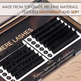 Embagol Classic Volume Lash Extensions Cashmere Eyelash Extensions Premium Silk Eyelashes Soft Matte Black Professional Supplies for Lash Tech(0.15 D 8-16mm)