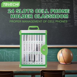 Cell Phone Holder Classroom 24 Slots Aluminum Alloy Cell Phone Storage Cabinet Wall-Mounted Cell Phone Jail Desktop Cell Phone Lock Box Chart with Handle and Security Lock for Classroom Office, Green