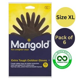 6 x Gardening Rubber Gloves Extra Tough & Non-Slip Grip for Outdoor Cleaning | Roll-top Cuffs Cotton-lined & Double Layered | Extra Large Black