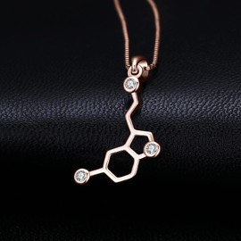 JewelryPalace Serotonin Molecule Cubic Zirconia Pendant Necklace for Women, 14k Rose Gold Plated 925 Sterling Silver Necklace for Her, Fashion Jewellery Set for Girls 18 Inches Chain