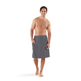 Boca Terry Mens Towel Wrap, 100% Cotton Mens Bath Wrap, Elastic Waist Towel for Shower, Spa, Sauna, Gym - Secure & Adjustable