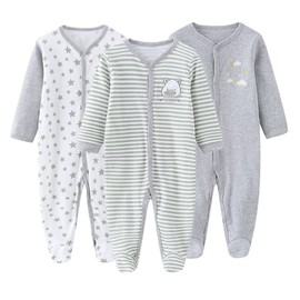 MAMIMAKA Unisex Baby Cotton Pajamas Newborn Baby Clothes Footed Bodysuit Sleep and Play Boys and Girls (COLOR4, 3-6 Months)