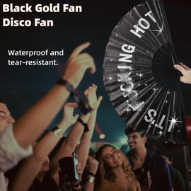 HapToyPet Large Folding Bamboo Rave Fan | 13"(33cm) Folded, 25.2" (64cm) Unfolded | Cool Classic Style | Durable PVC/Bamboo | Festivals, Parties, Concerts, Cosplay